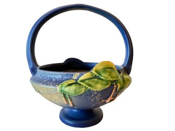 Roseville Art Pottery Basket In Fuchsia Pattern Marked 350-8