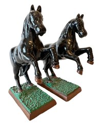 Pair Of Vintage Cast Iron Horse Figurine Banks / Bookends