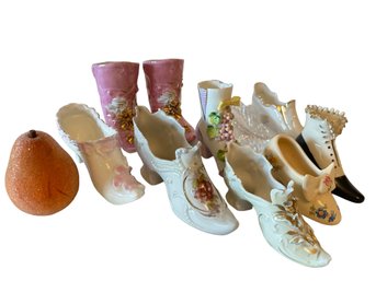 Collection Of 10 Vintage China / Porcelain / Glass Shoes