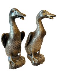Pair Of Vintage Italian Metal Sculpture Ducks