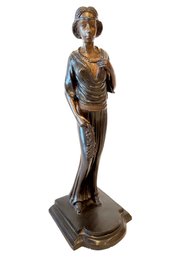 Vintage Patinated Metal Sculpture Of Woman