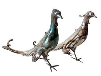 Pair Of Silverplate Pheasants Bird Figurines By W. B. Mfg. Co.