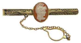 Fine Vintage Gold Washed Sterling Silver Tie Clasp With Cameo