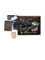 Miscellaneous Antique Tools In Wooden Box