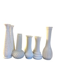 9 Pieces Vintage Assorted Milk Glass Vases