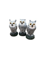 3 Plastic Outdoor Owls