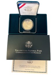 Beautiful 1999 Yellowstone National Park Silver Dollar Commemorative Proof With Box And COA