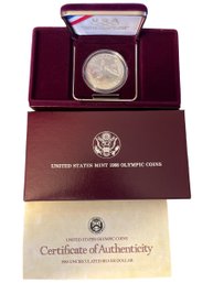 Beautiful 1988-D U.S. Olympic Silver Dollar Commemorative Coin With Box And COA