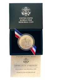 Beautiful U.S. Mint 1991-D Korean War Memorial Silver Dollar Commemorative Coin With Box And COA