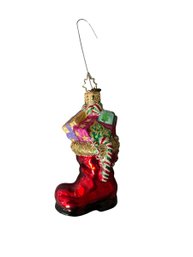 Christopher Radko Santa Boot With Gifts And Candy Cane