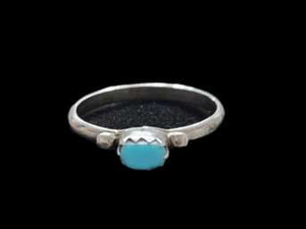 Silver Tone Ring With Blue Stone, Size 4.5