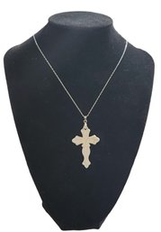 Ornate Cross Pendant On Silver Tone Chain