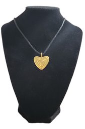 Gold Tone Heart Pendant On Black Chain