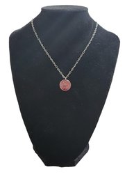 Red Pendant On Silver Tone Chain