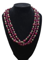 Multi-strand Necklace Of Burgundy Colored Beads