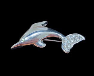 Silver Tone Dolphin Brooch