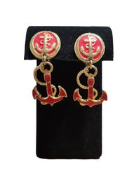 Red Nautical Clip On Earrings