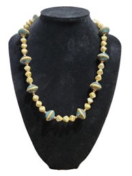 Cream Colored Beads With Blues Necklace