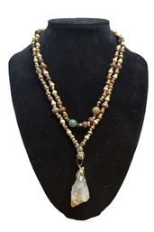 Beaded Necklace With White Rock Pendant