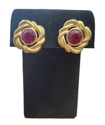 Gold Tone With Red Stone Earrings