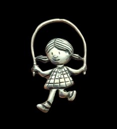 Sterling Silver Girl Skipping Rope Brooch