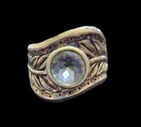 Vintage Sterling Silver Ring W/ Green And Purple Color Stone