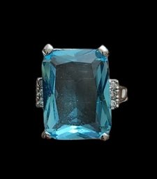 Sterling Silver Ring With Large Blue Stone