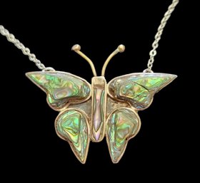 Beautiful Sterling Silver Abalone Butterfly Necklace