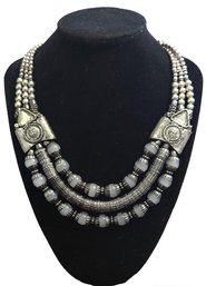 Large Gray And Silver Tone Necklace