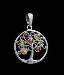 Vintage Sterling Silver Tree Pendant With Multi Color Stones