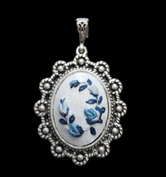 Incredible Vintage Embroidery Pendant