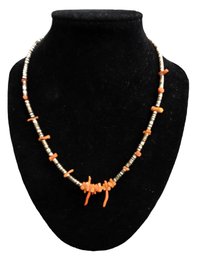 17' Native American Coral Beaded Necklace