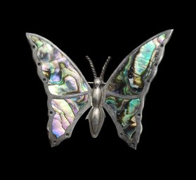 Sterling Silver Abalone Butterfly Brooch From Mexico