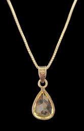 Sterling Silver Chain From Italy With A Brilliant Citrine Color Pendant