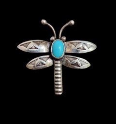 Native American Style Sterling Silver Dragonfly Brooch