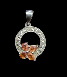 Vintage Sterling Silver Pendant With Orange Color Stones