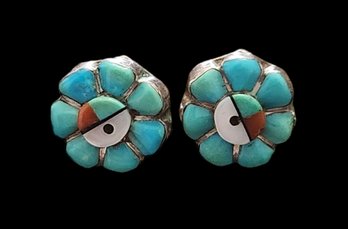 Navajo Vintage Colored Sterling Silver Earrings