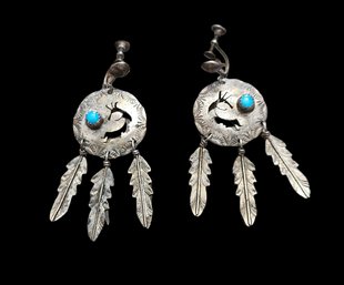 Incredible Vintage Sterling Silver Native American Screw On Earrings With Natural Patina