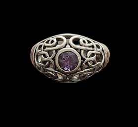 Sterling Silver Amethyst Color Ring, Stamped 925