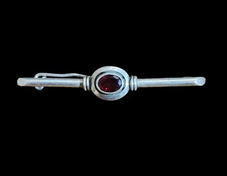 Vintage Sterling Silver Pin With Ruby Color Stone