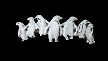 Vintage Sterling Silver Penguins Brooch