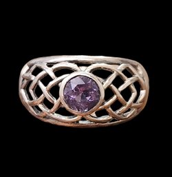 Gorgeous Vintage Sterling Silver Ring With Amethyst Color Stone