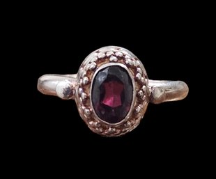Vintage Sterling Silver Ring With Ruby Color Stone, Stamped 925
