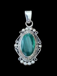 Vintage Sterling Silver Pendant With Green Stone