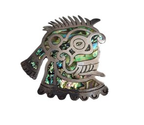 Vintage Sterling Silver Abalone 'One-eyed Jack' Brooch/Pin