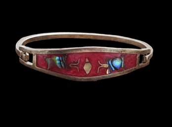 Vintage Mexican Sterling Silver Red Color Abalone Bracelet