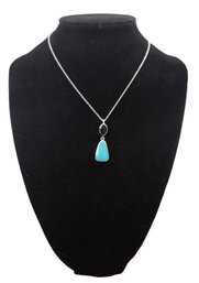 Vintage Sterling Silver Chain With Blue And Onyx Sterling Silver Pendant