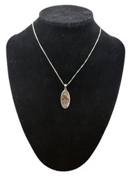 Vintage Sterling Silver Chain With A Sterling Silver Abalone Pendant
