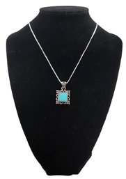 Vintage Sterling Silver Chain With A Sterling Silver Turquoise Color Pendant