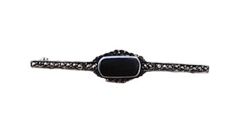 Vintage Sterling Silver Marcasite Onyx Color Brooch/Pin